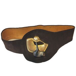 Vtg Suede Leather Brown Golf Metal Motive White Women Belt